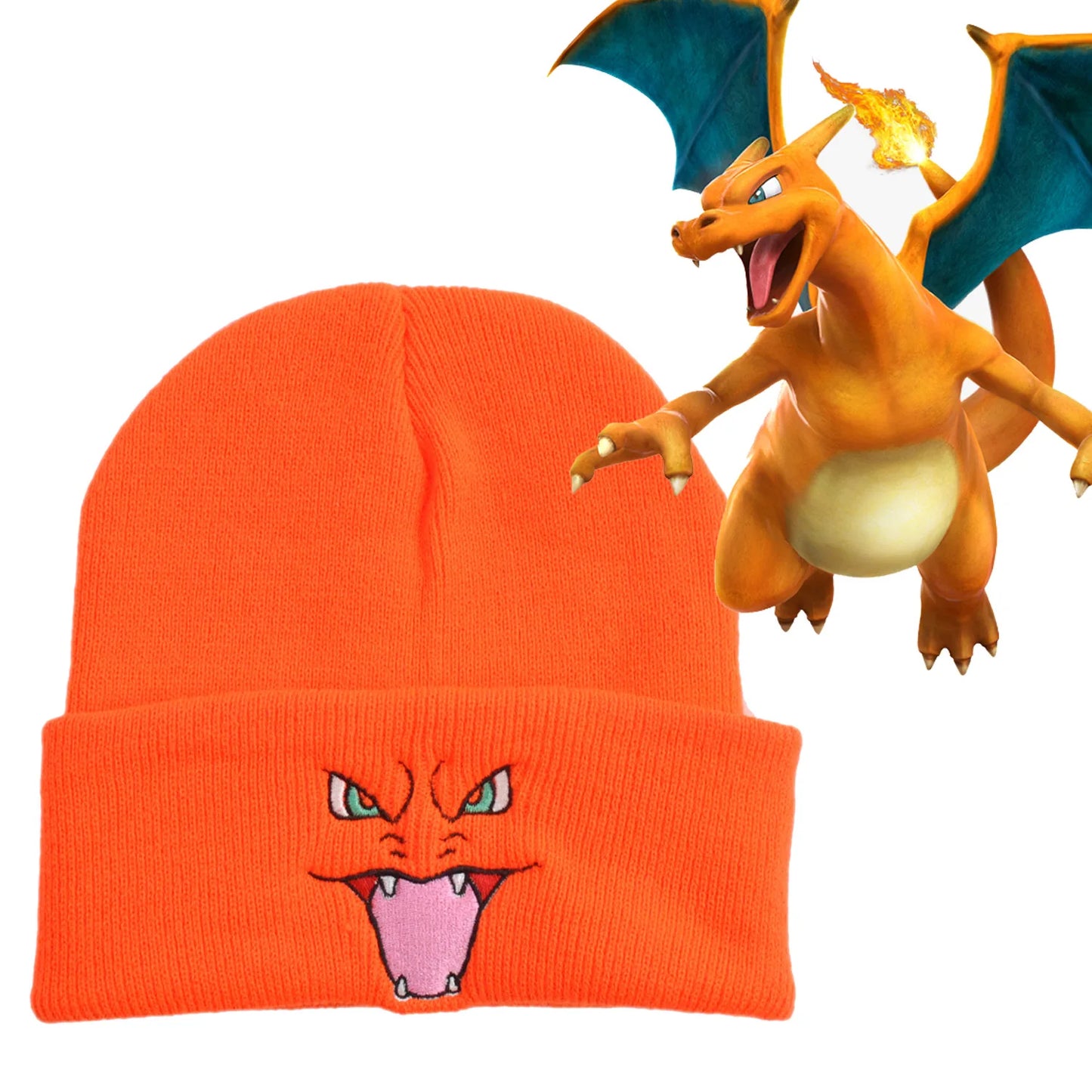 Cartoon Anime Pokemon Figur Charizard Charmander Strickmütze