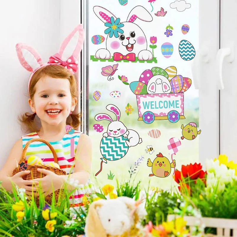 Happy Easter Window Glass Stickers Cartoon