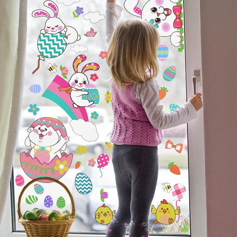 Happy Easter Window Glass Stickers Cartoon